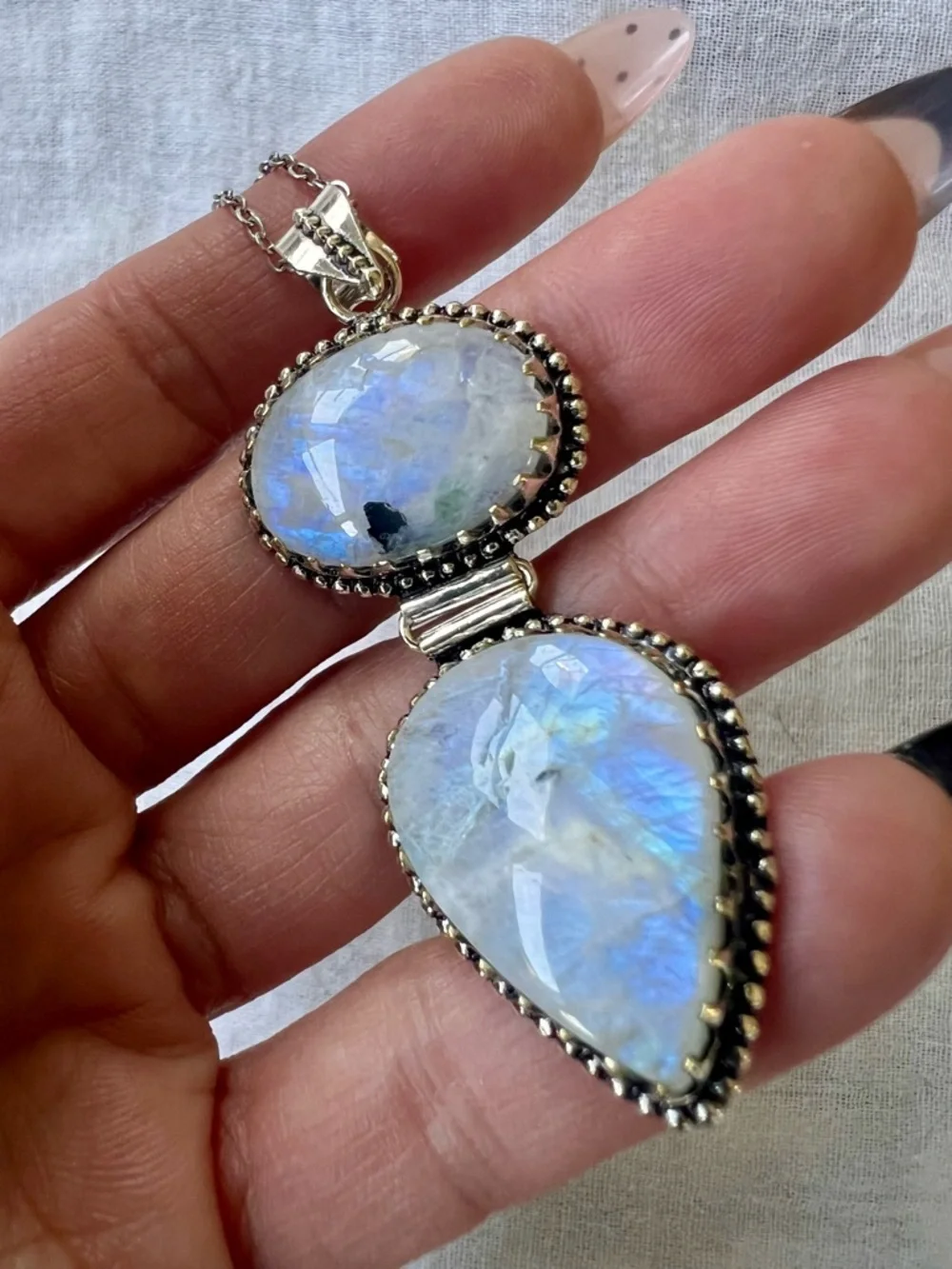 925 OMG OMG! Insane Flash Rainbow Moonstone Pendant Necklace - Picture 4 of 11